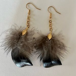 Boho feather earrings - turkey feathers - gold plated brass - handcrafted
